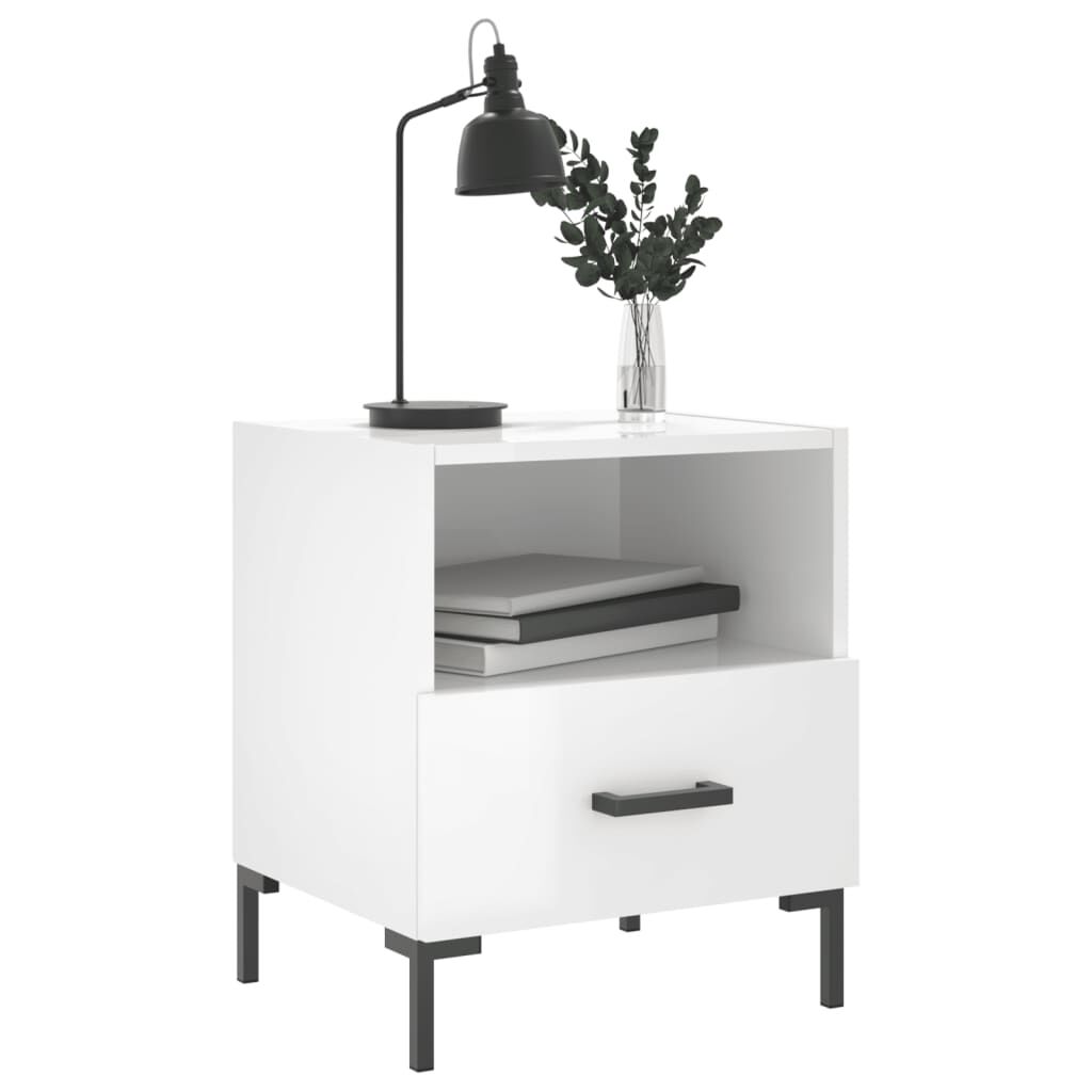 vidaXL Κομοδίνα 2 τεμ. Γυαλ. Λευκό 40x35x47,5 εκ. Επεξεργασμένο Ξύλο
