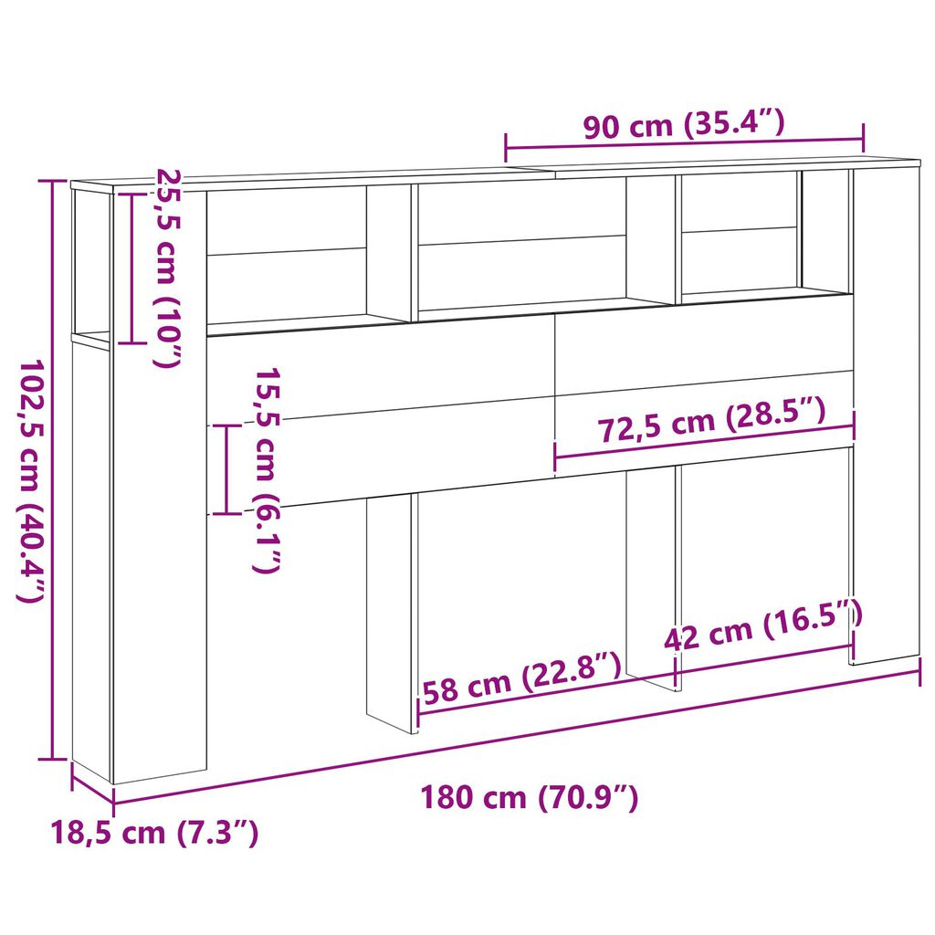 vidaXL Κεφαλάρι Ντουλάπα σε Μαύρη Δρυ - 180x18.5x102.5 εκ.