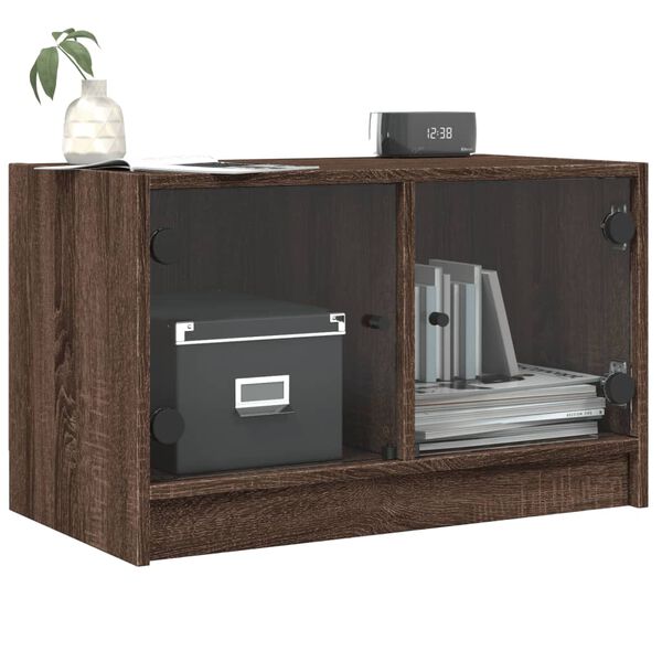 vidaXL Βοηθητικό Ντουλάπι Καφέ Δρυς 68x37x42 εκ. Γυάλινες Πόρτες