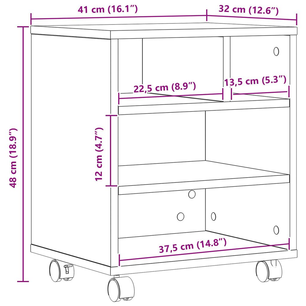 vidaXL Βάση Εκτυπωτή με Ρόδες Artisan Oak 41x32x48 εκ