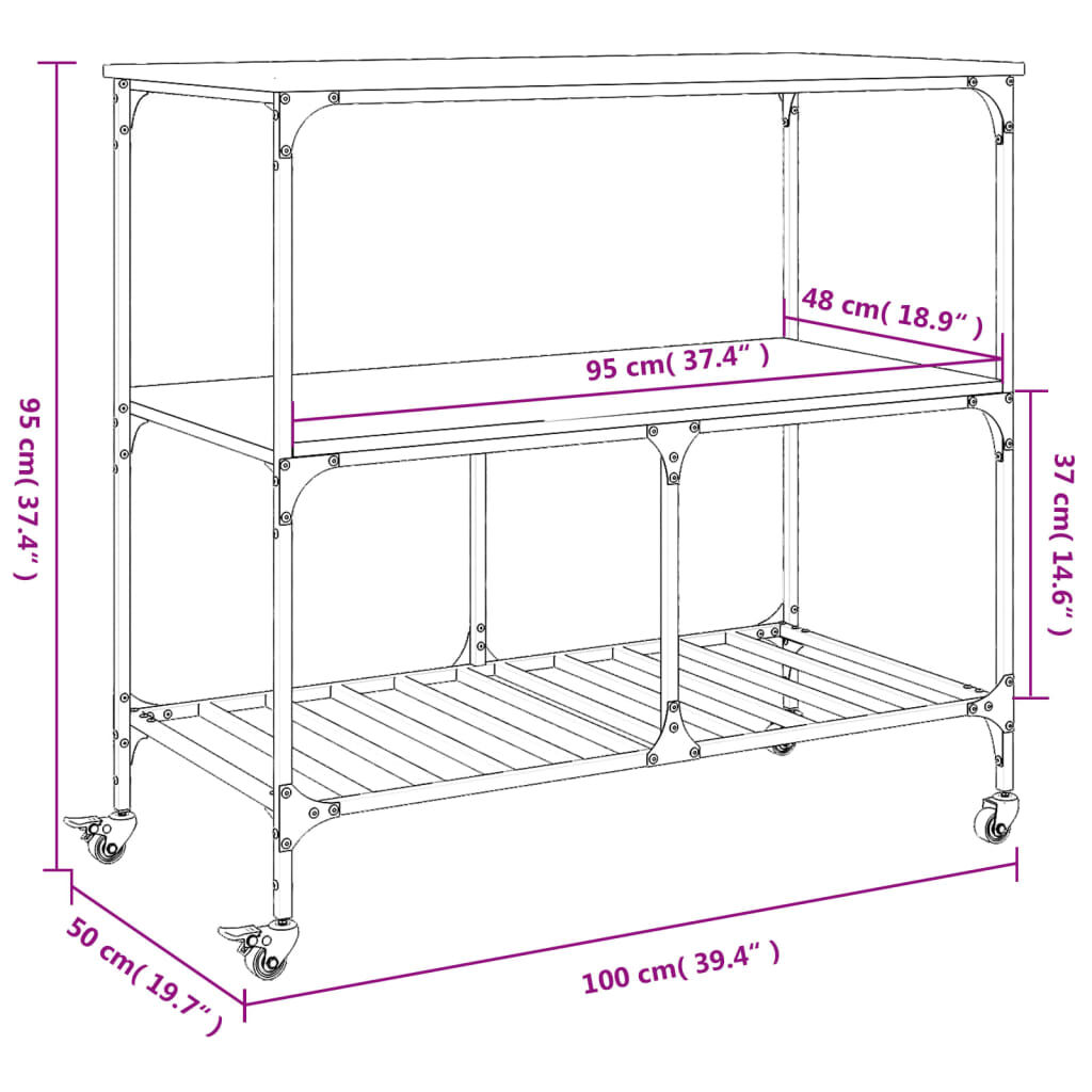 vidaXL Τρόλεϊ Κουζίνας Sonoma Δρυς 100x50x95 εκ. Επεξεργασμένο Ξύλο