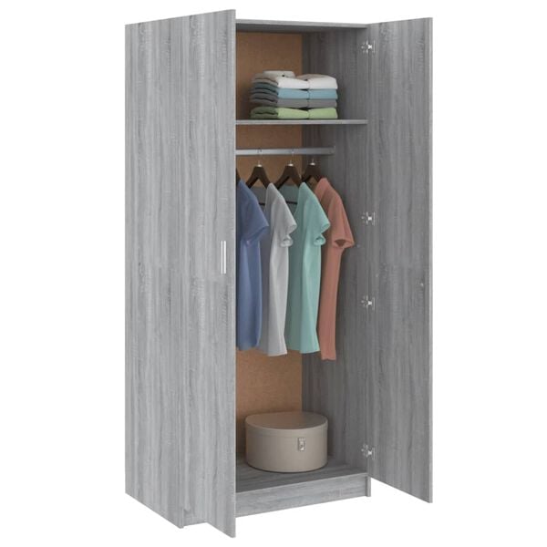 vidaXL Ντουλάπα Γκρι Sonoma 80 x 52 x 180 εκ. από Επεξεργασμένο Ξύλο
