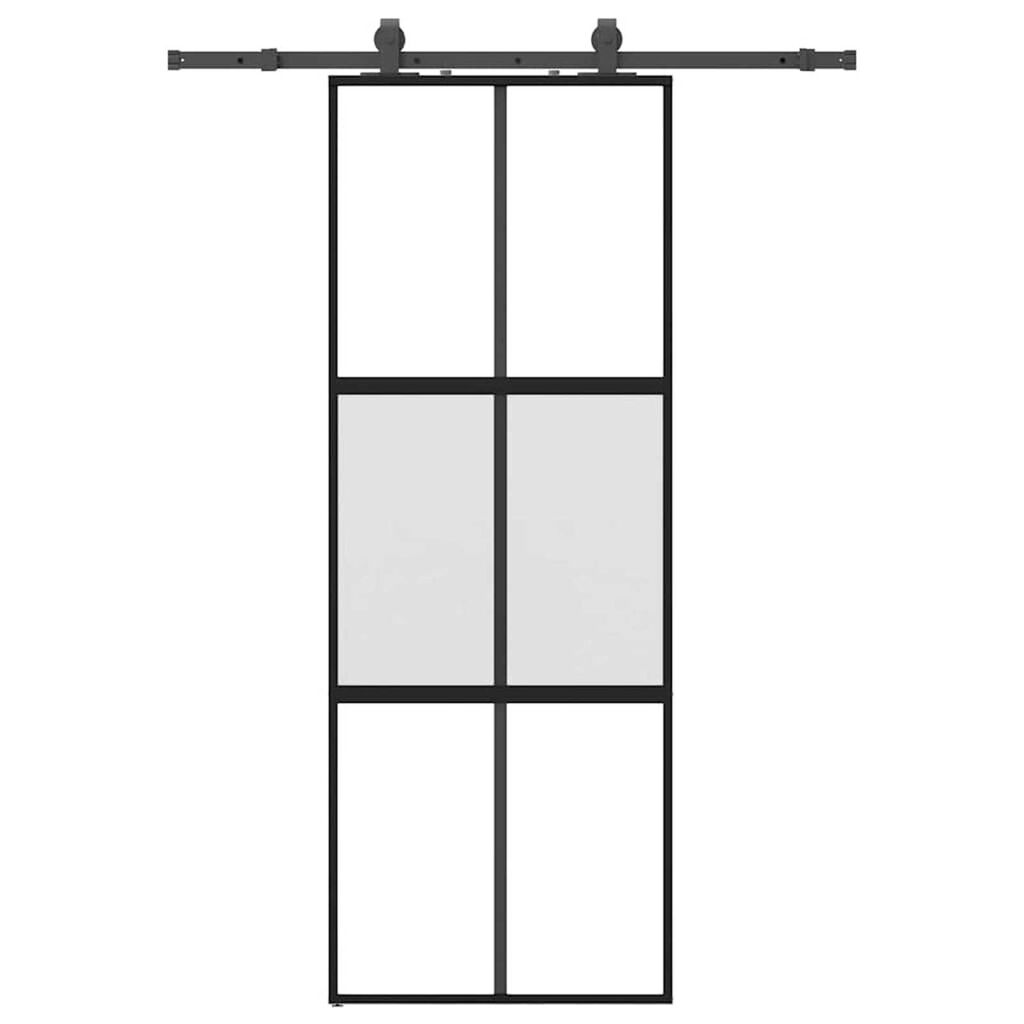 vidaXL Συρόμενη πόρτα με σετ υλικού Μαύρο 76x205 cm γυαλί μετριασμένο