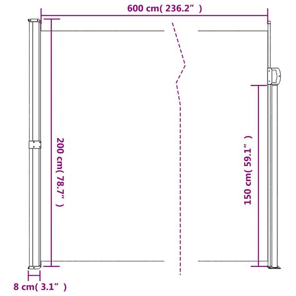 vidaXL Σκίαστρο Πλαϊνό Συρόμενο Μπεζ 200 x 600 εκ.