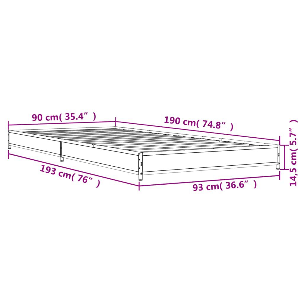 vidaXL Πλαίσιο Κρεβατιού Γκρι Sonoma 90 x 190 εκ. Επεξ. Ξύλο & Μέταλλο