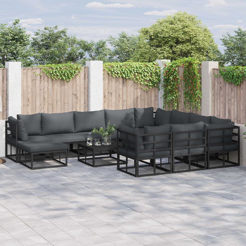 vidaXL Σετ Καναπέ Κήπου 11 pcs Μαύρο 71.5 x 71.5 x 71 εκ. Αλουμίνιο