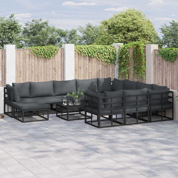 vidaXL Σετ Καναπέ Κήπου 11 pcs Μαύρο 71.5 x 71.5 x 71 εκ. Αλουμίνιο