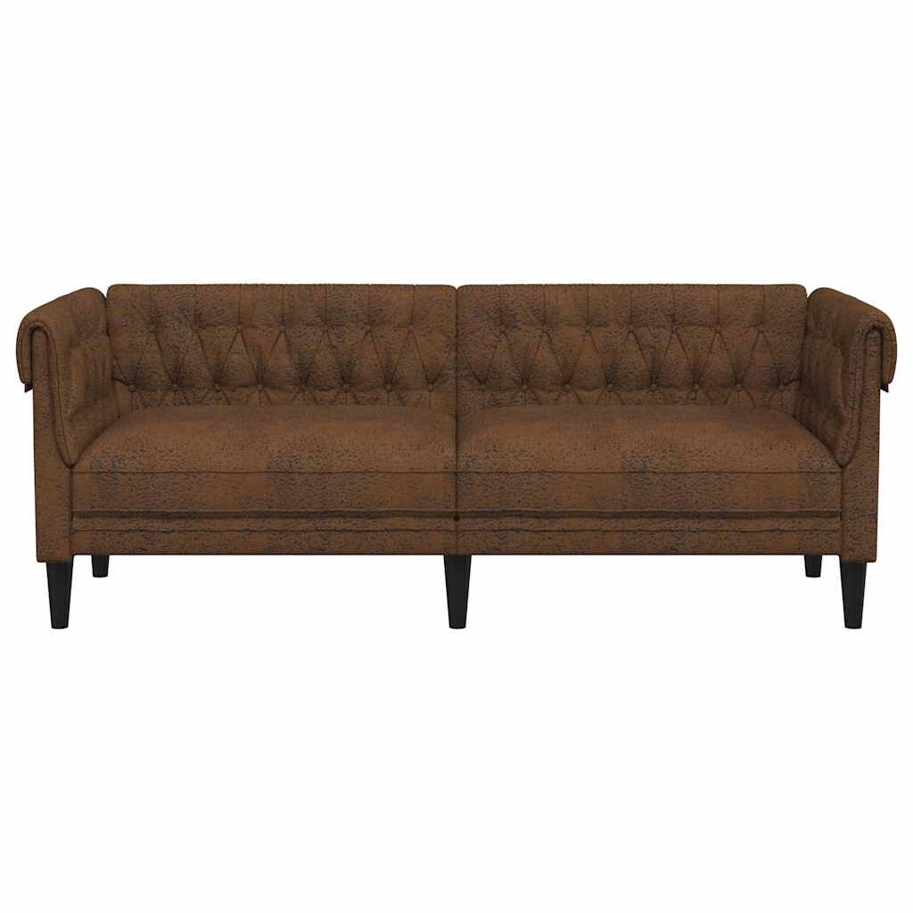 vidaXL Καναπές Τριθέσιος Chesterfield Καφέ Υφασμάτινος