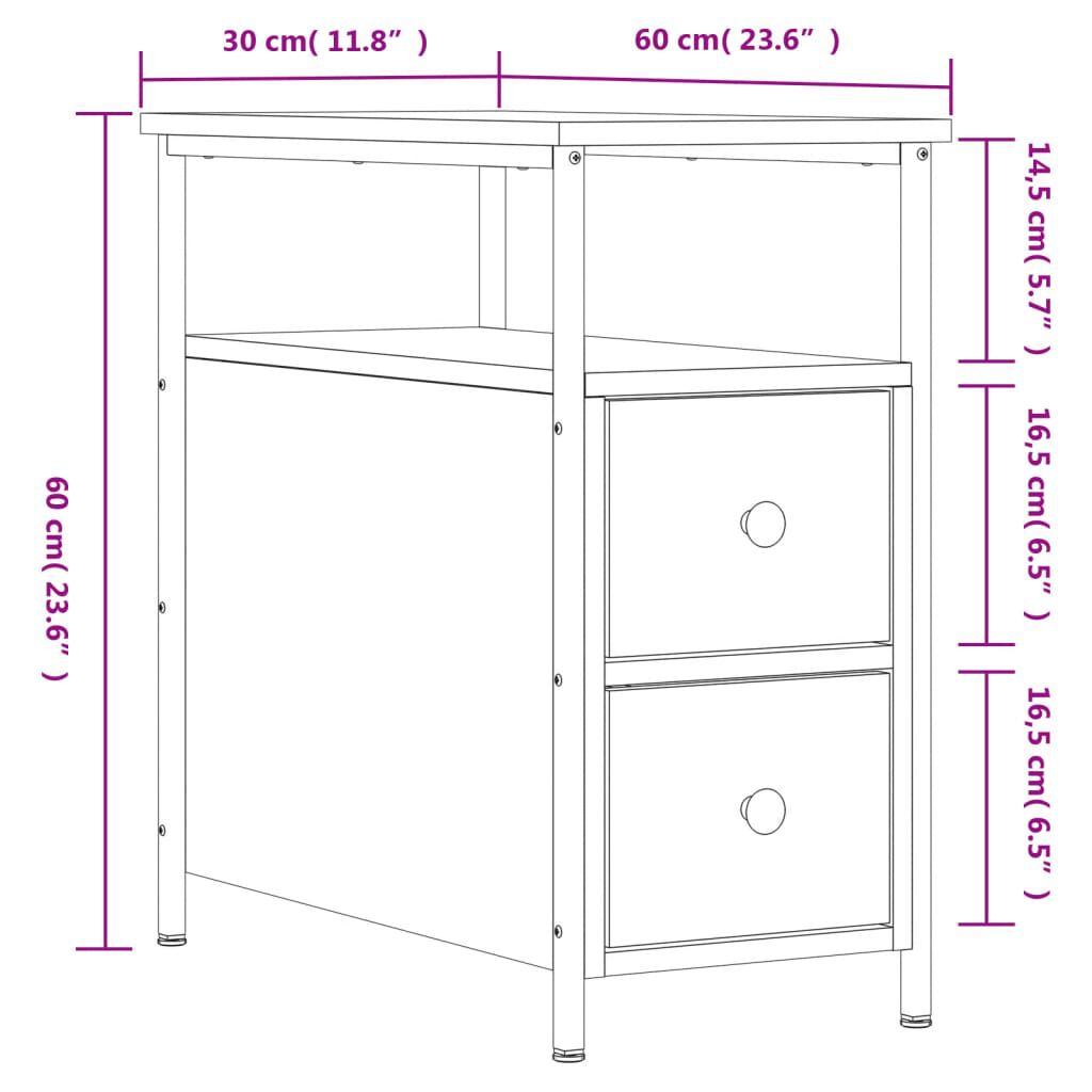 vidaXL Κομοδίνα 2 τεμ. Καφέ Δρυς 30 x 60 x 60 εκ. από Επεξεργ. Ξύλο