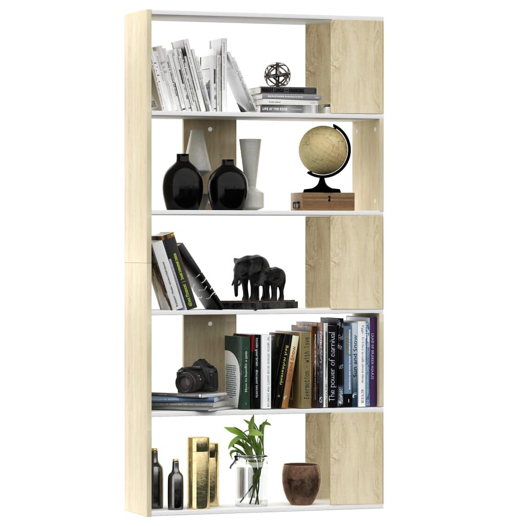 vidaXL Βιβλιοθήκη/Διαχωρισ. Λευκό/Sonoma Δρυς 80 x 24 x 159 εκ.