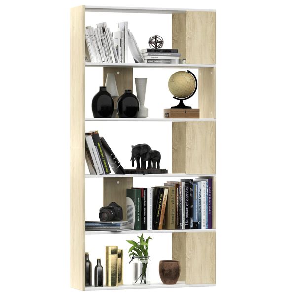 vidaXL Βιβλιοθήκη/Διαχωρισ. Λευκό/Sonoma Δρυς 80 x 24 x 159 εκ.