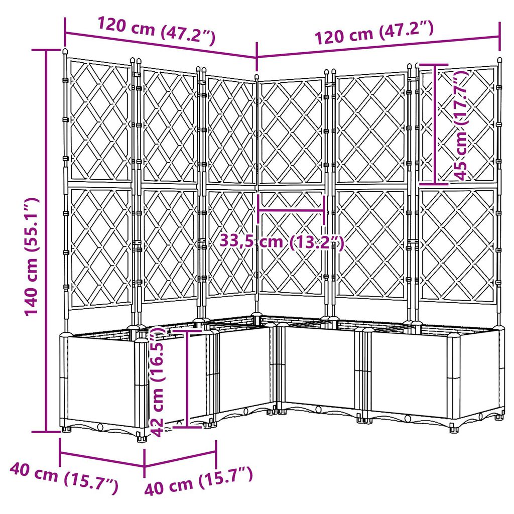 vidaXL Γλάστρα Κήπου με Τρέλλις 5 τμχ Γκρι 120x120x143 εκ