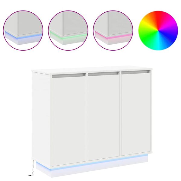 vidaXL Πλευρικό Τραπέζι LED Λευκό 90 x 32 x 75 εκ. Επεξεργασμένο ξύλο