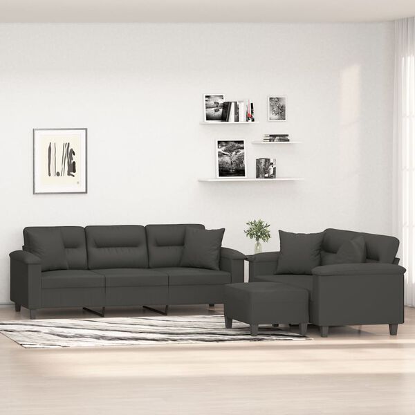 vidaXL Σετ Σαλονιού 3 Τεμαχίων Σκ. Γκρι Ύφασμα Μικροϊνών με Μαξιλάρια