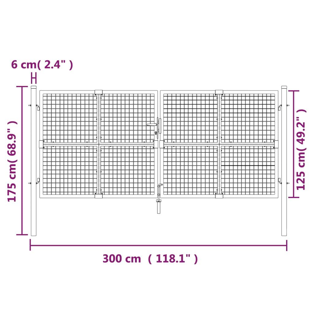 vidaXL Πόρτα Περίφραξης με Πλέγμα Ασημί 300 x 175 εκ. Γαλβαν. Χάλυβας