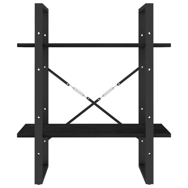 vidaXL Βιβλιοθήκη με 2 Ράφια Μαύρη 60x30x70 εκ. από Μασίφ Ξύλο Πεύκου