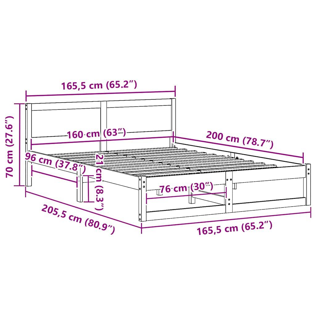 vidaXL Σκελετός Κρεβατιού Καφέ 160 x 200 cm Μασίφ ξύλο πεύκου