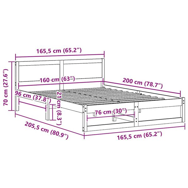 vidaXL Σκελετός Κρεβατιού Καφέ 160 x 200 cm Μασίφ ξύλο πεύκου