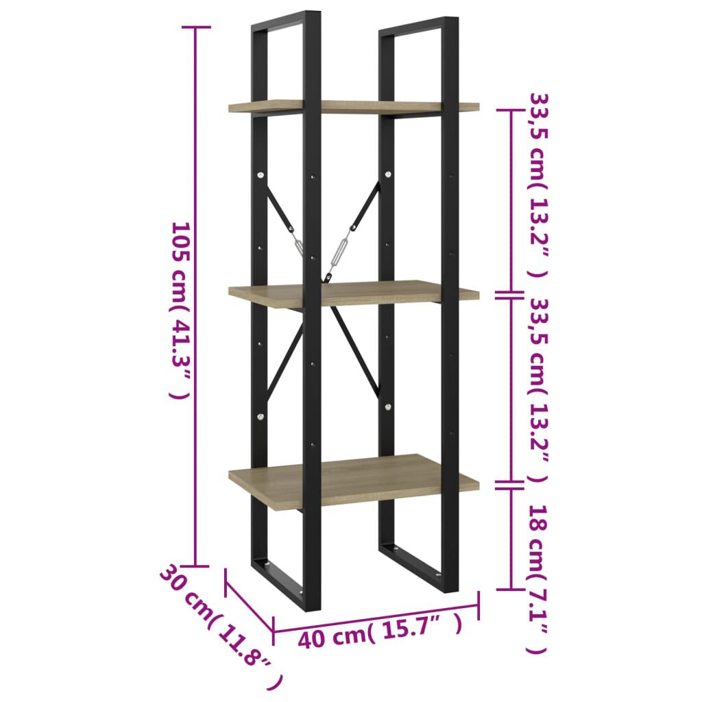 vidaXL Βιβλιοθήκη με 3 Ράφια Sonoma Δρυς 40x30x105 εκ. από Επεξ. Ξύλο