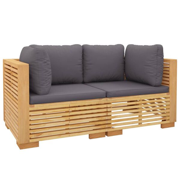vidaXL Καναπέδες Κήπου Γωνιακοί 2 τεμ. Μασίφ Ξύλο Teak με Μαξιλάρια