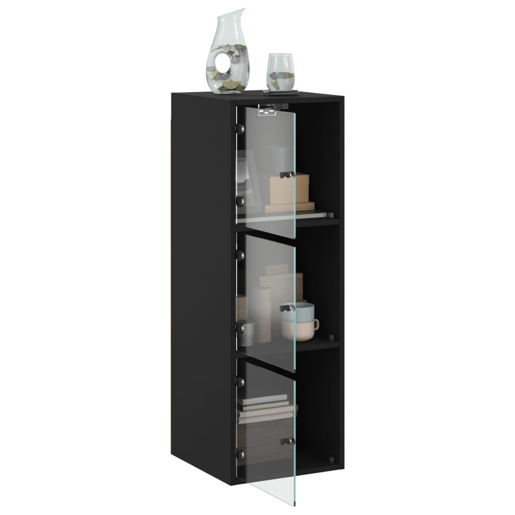 vidaXL Ντουλάπι Τοίχου Μαύρο 35x37x100 εκ. με Γυάλινες Πόρτες