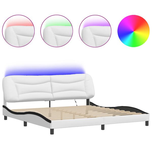vidaXL Πλαίσιο Κρεβατιού με LED Λευκό/Μαύρο 200x200εκ. Συνθετικό Δέρμα