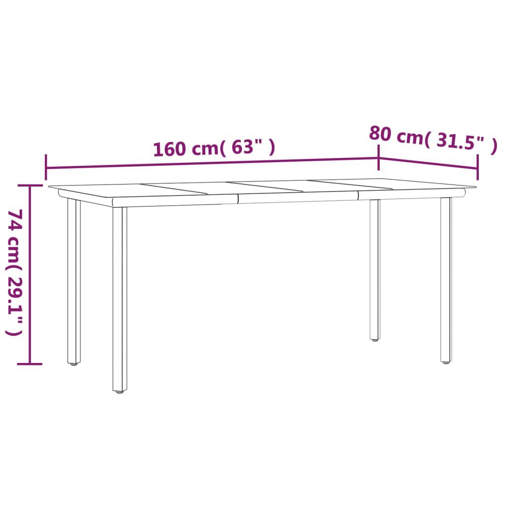 vidaXL Τραπεζαρία Κήπου Μαύρη 160 x 80 x 74 εκ. Ατσάλι / Ψημένο Γυαλί