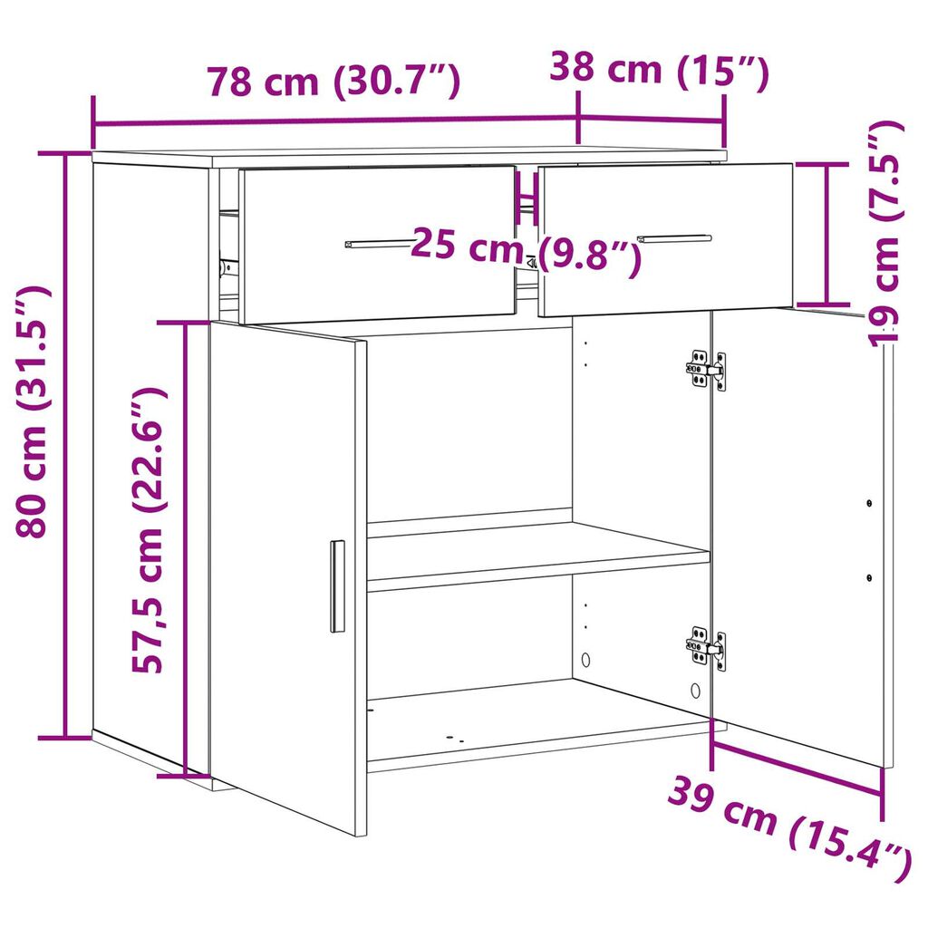 vidaXL Πλαϊνό γραφείο Μαύρη δρυς 79 x 38 x 80 εκ Επεξεργασμένο ξύλο