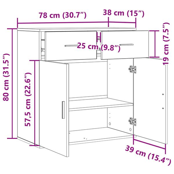 vidaXL Πλαϊνό γραφείο Μαύρη δρυς 79 x 38 x 80 εκ Επεξεργασμένο ξύλο