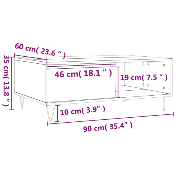 vidaXL Τραπεζάκι Σαλονιού Sonoma Δρυς 90x60x35 εκ. Επεξεργασμένο Ξύλο