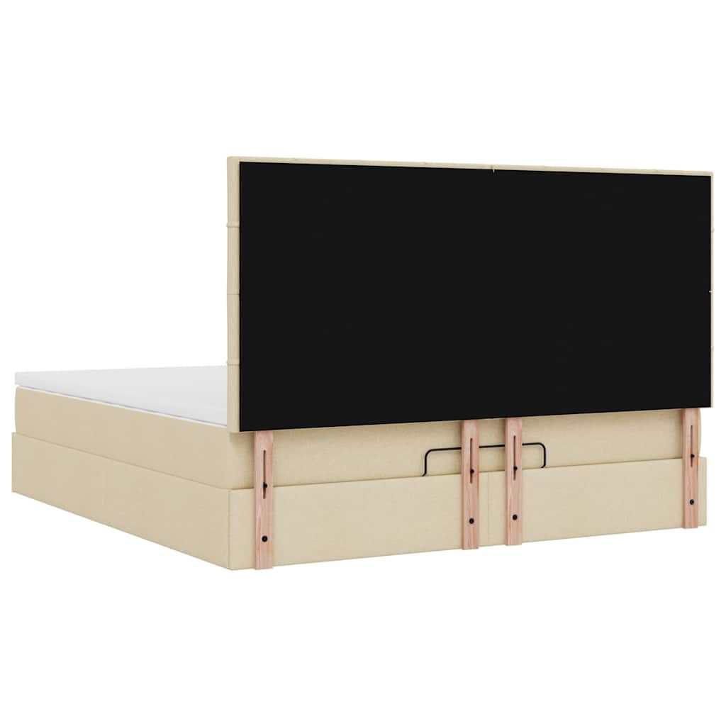 vidaXL Οθωμανικό κρεβάτι με στρώμα & LEDs Cream 180x200cm ύφασμα