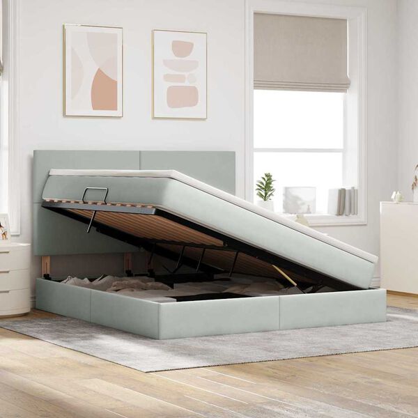 vidaXL Κρεβάτι με αποθηκευτικό χώρο και LED Ανοιχτό γκρι 180 x 200 cm