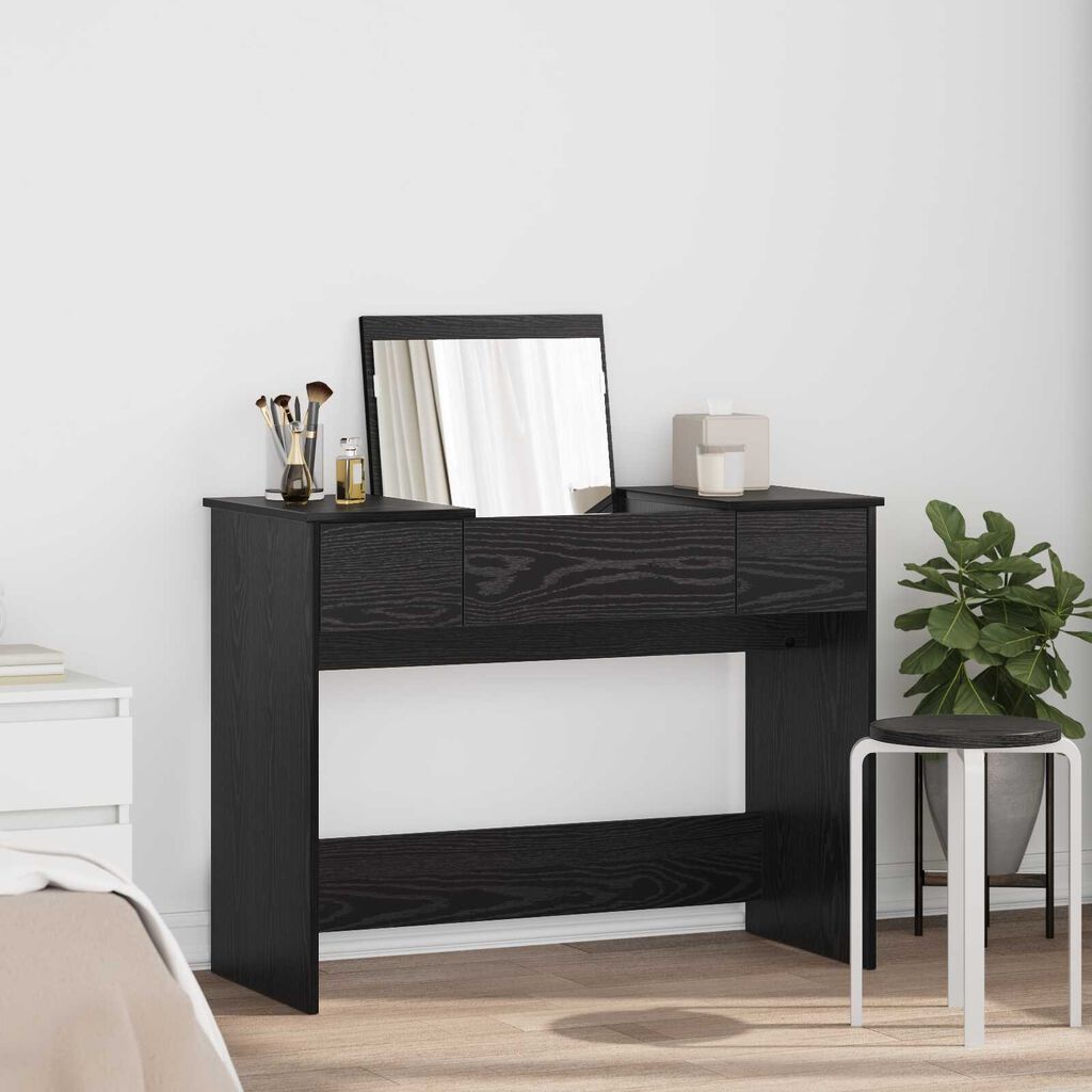 vidaXL Τουαλέτα με Καθρέφτη Μαύρη Κερασιά 100x45x76 εκ.