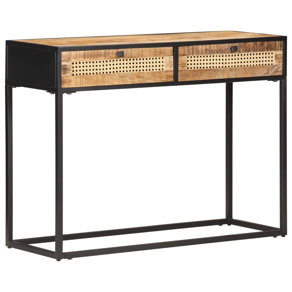vidaXL Τραπέζι Κονσόλα 100x35x75 εκ Ακατ. Ξύλο Μάνγκο/Φυσικό Καλάμι