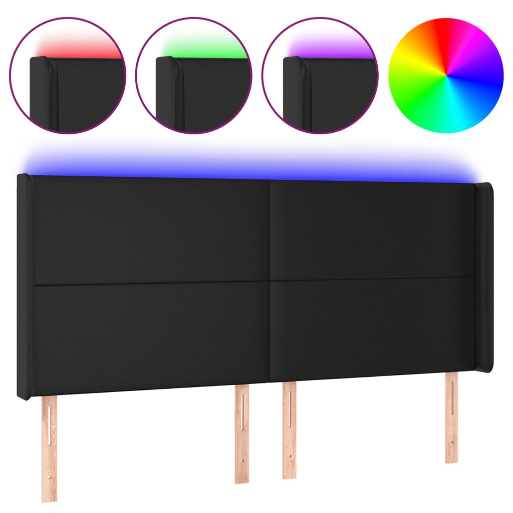 vidaXL Κεφαλάρι Κρεβατιού LED Μαύρο 183x16x118/128 εκ. Συνθετ. Δέρμα