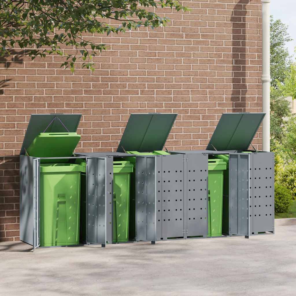 vidaXL Πλαίσιο Κάδων Απορριμμάτων 5 Κάδοι Γκρι 345x79x117 εκ. Ατσάλι