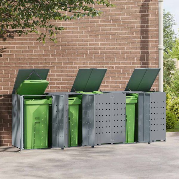vidaXL Πλαίσιο Κάδων Απορριμμάτων 5 Κάδοι Γκρι 345x79x117 εκ. Ατσάλι