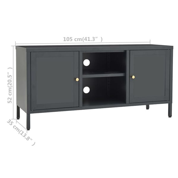 vidaXL Έπιπλο Τηλεόρασης Ανθρακί 105 x 35 x 52 εκ από Ατσάλι και Γυαλί