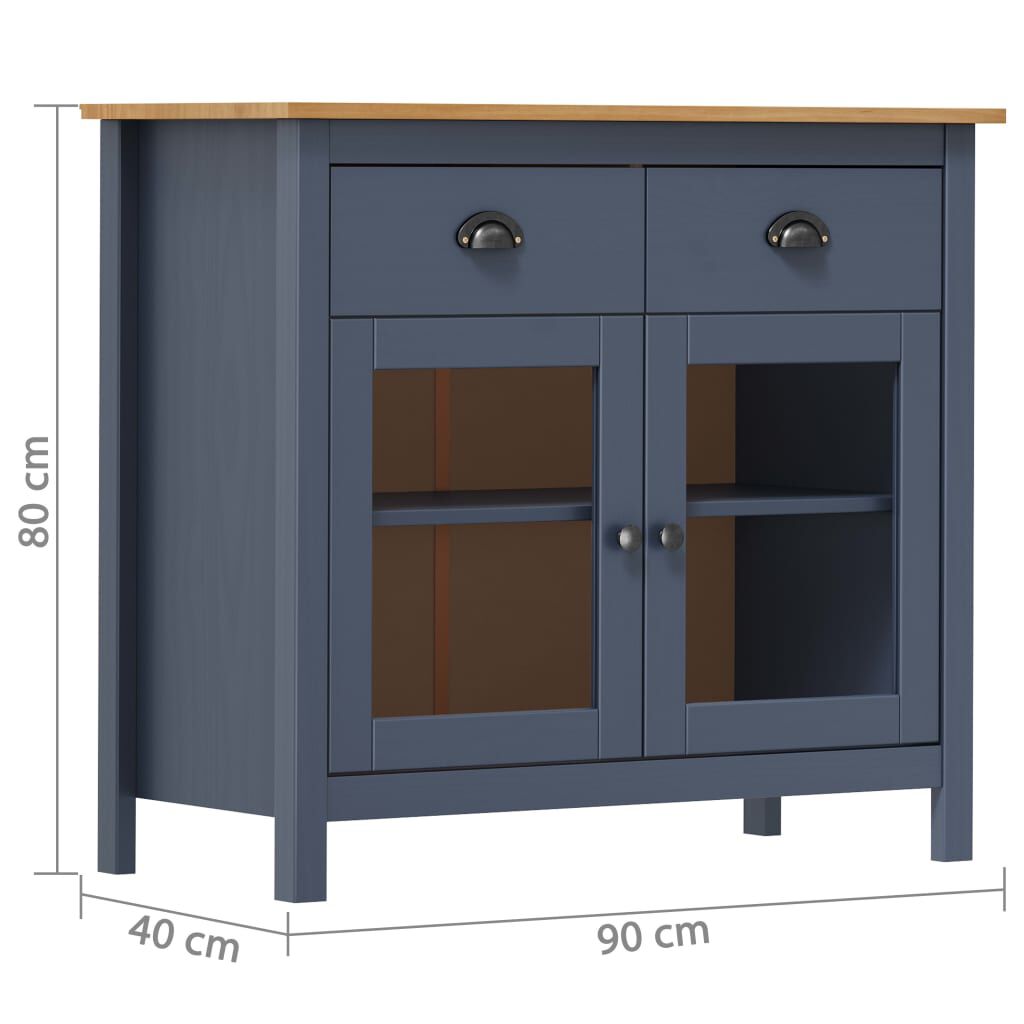 vidaXL Μπουφές Hill Γκρι 90x40x80 εκ. από Μασίφ Ξύλο Πεύκου