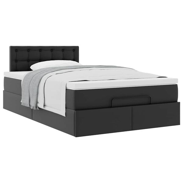 vidaXL Οθωμανικό κρεβάτι με στρώμα Μαύρο 120x190 cm Faux Leather