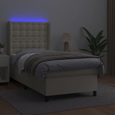 vidaXL Κρεβάτι Boxspring με Στρώμα & LED Κρεμ 100x200 εκ. Συνθ. Δέρμα