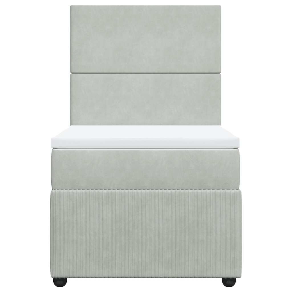 vidaXL Κρεβάτι Boxspring με Στρώμα Ανοιχτό Γκρι 90x190 εκ. Βελούδινο