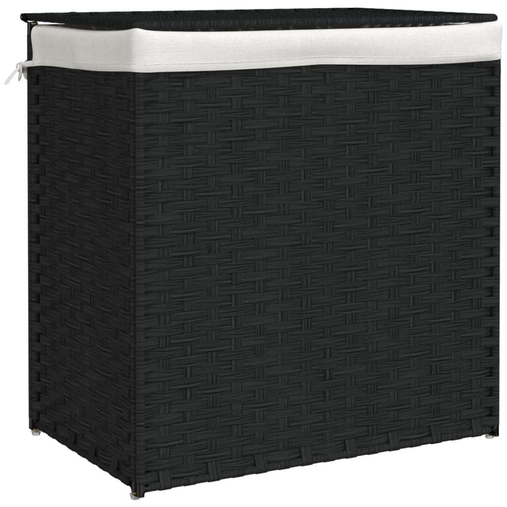 vidaXL Καλάθι Πλυντηρίου 2 Τμήματα Μαύρο 53x35x57εκ. Συνθετικό Ρατάν