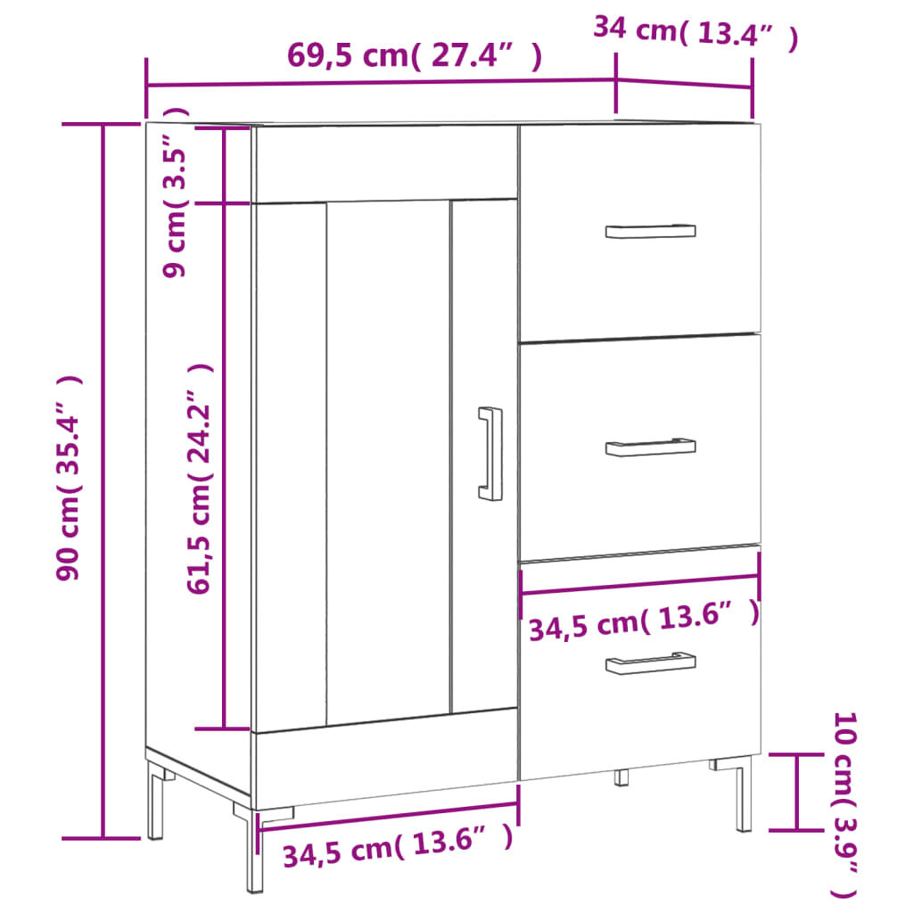 vidaXL Ντουλάπι Καφέ Δρυς 69,5 x 34 x 90 εκ. Επεξεργασμένο Ξύλο