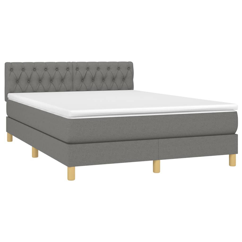 vidaXL Κρεβάτι Boxspring με Στρώμα Σκούρο Γκρι 140x190 εκ. Υφασμάτινο