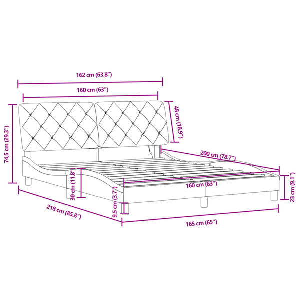 vidaXL Πλαίσιο Κρεβατιού με LED Ανοιχτό Γκρι 160x200 εκ. Βελούδινο