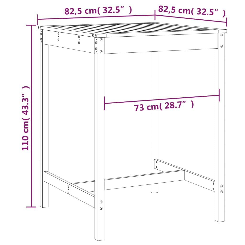 vidaXL Τραπέζι Κήπου Γκρι 82,5 x 82,5 x 110 εκ. από Μασίφ Ξύλο Πεύκου