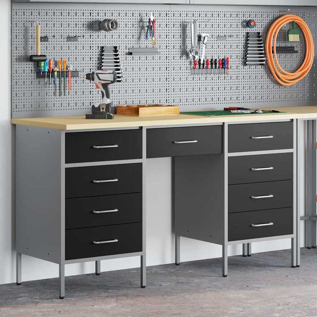 vidaXL Ντουλάπα Εργασίας με συρτάρι 3 pcs Μαύρο 150 x 55 x 85 εκ
