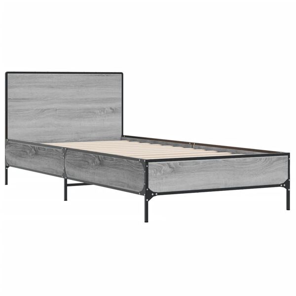 vidaXL Πλαίσιο Κρεβατιού Γκρι Sonoma 75x190 εκ. Επεξ. Ξύλο & Μέταλλο