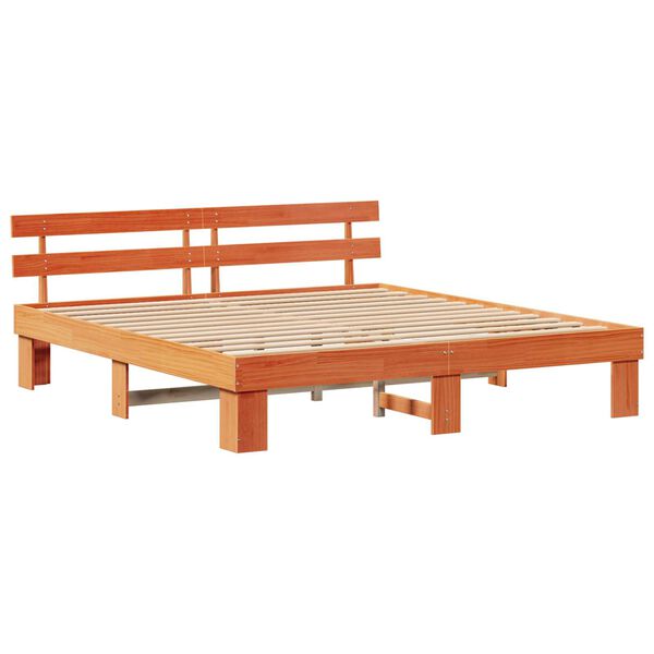 vidaXL Πλαίσιο κρεβατιού με κεφαλάρι καφέ 180x200 εκ. από μασίφ ξύλο πεύκου